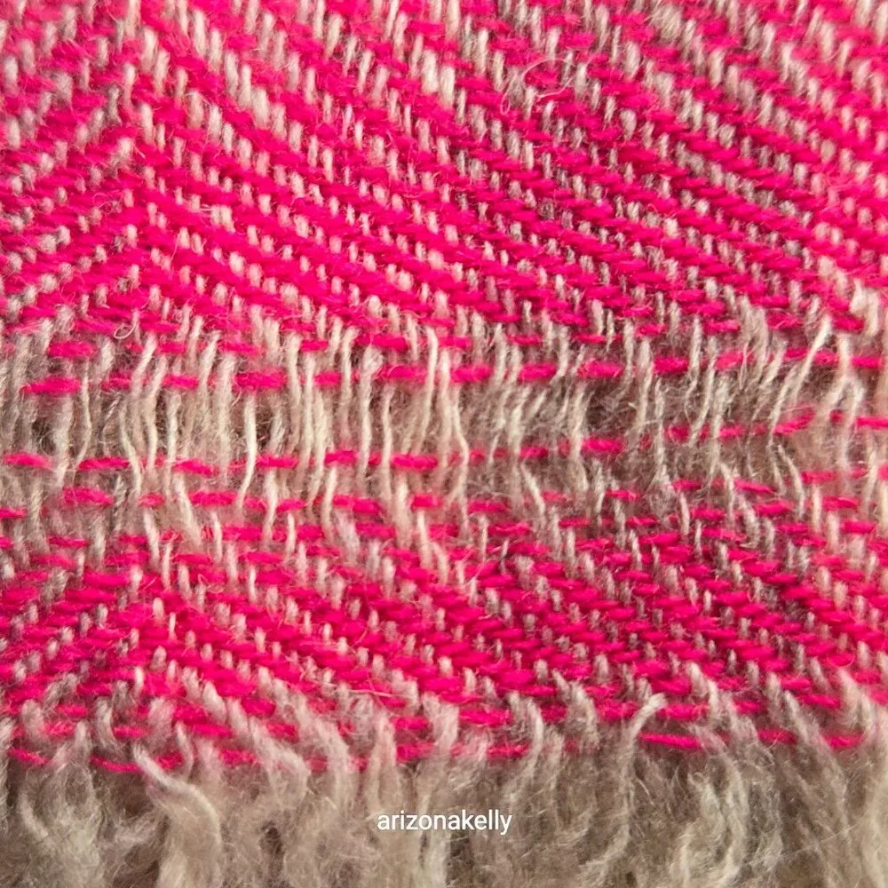 NWOT Cashmere Scarf Herringbone Pink & Grey Nepal Woven Oblong Open Weave Detail